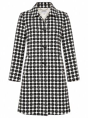 NINE WEST Black White Topper Long Jacket XS Peacoat Driving Coat Retro Mod Vibe